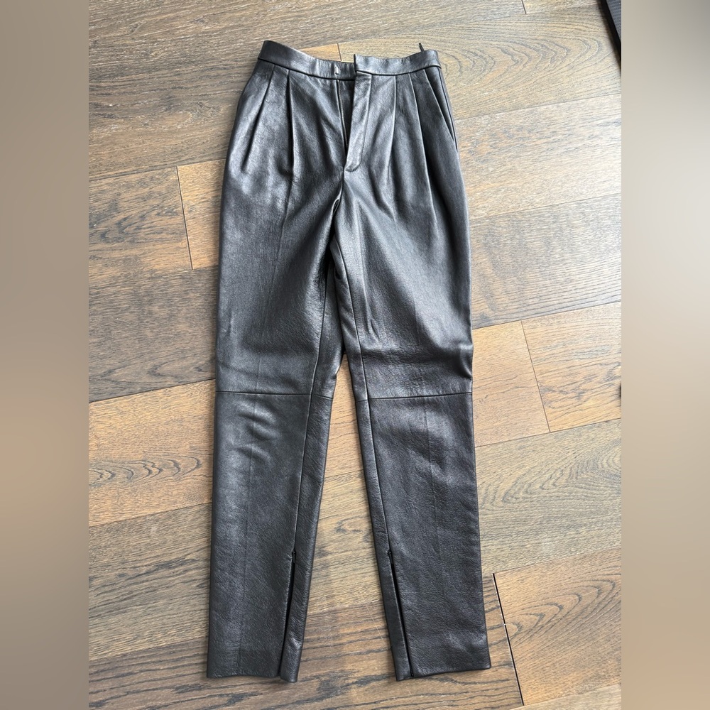 YSL Saint Laurent $3250 pleated lamb leather pants
